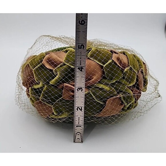 VTG Hat Union Made Olive & Brown Velvet & Satin Shell Hat with Veil Netting main image 11
